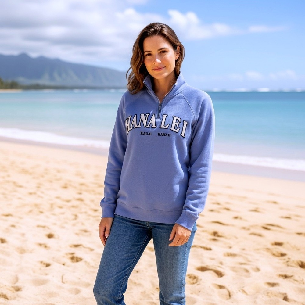 Blue 84 Hanalei Kauai Hawaii Women's SMALL Quarter Zip Sweatshirt Periwinkle Blu